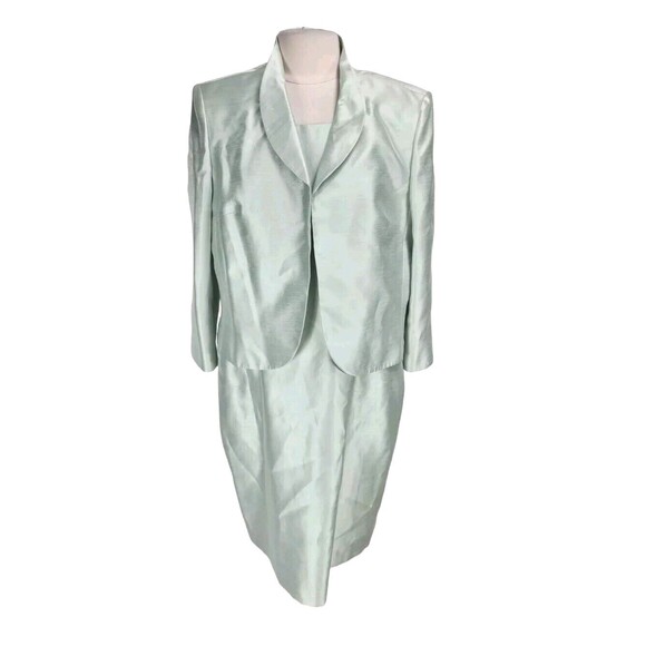 Le Suit Women Mini Dress Set Size 18 Satin Light Green Open Front Jacket 288A - Picture 1 of 9